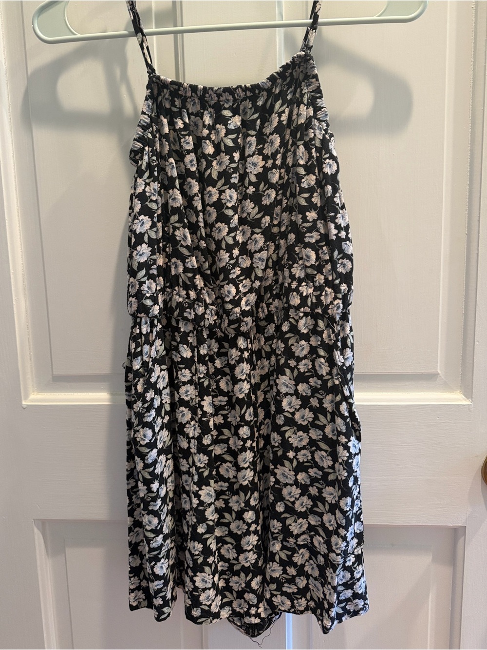 American Eagle Outfitters Black Floral Spaghetti Strap Romper